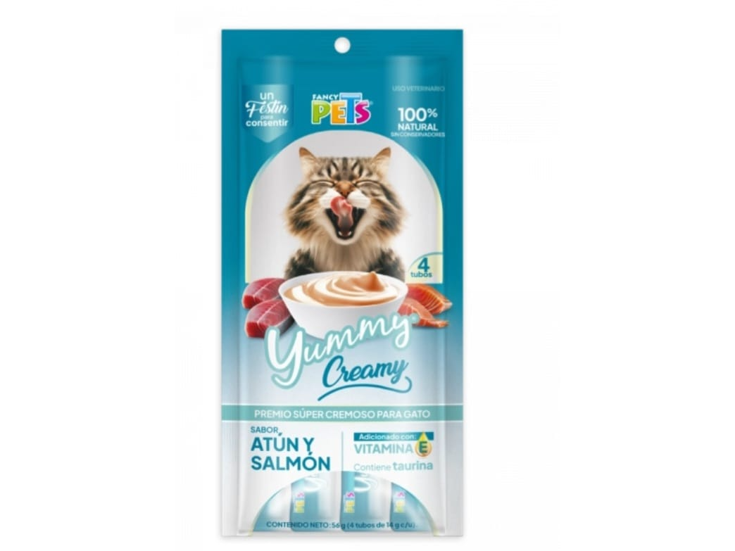YUMMY CREAMY P/GATO ATÚN Y SALMON BOLSA C/4 SOBRES DE 14 G. C/U