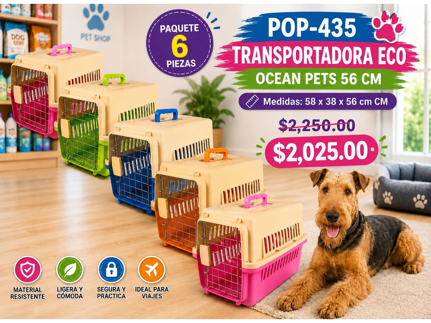 TRANSPORTADORA ECO OCEAN PETS 56 CM