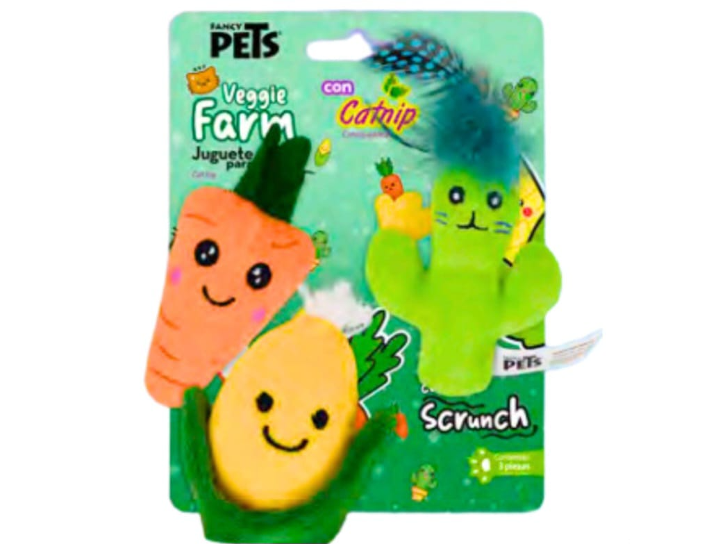 3 PACK JUGUETE PARA GATO VEGETALES CON CATNIP
