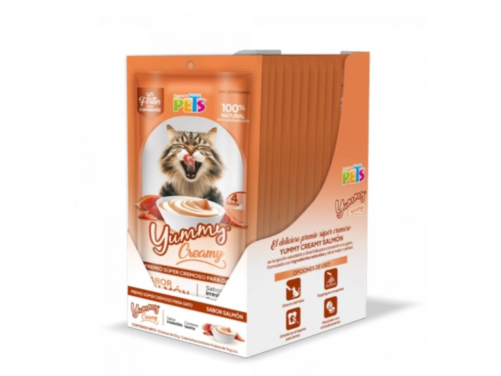 CAJA DISPLAY YUMMY CREAMY P/GATO SALMON 12 PZAS.