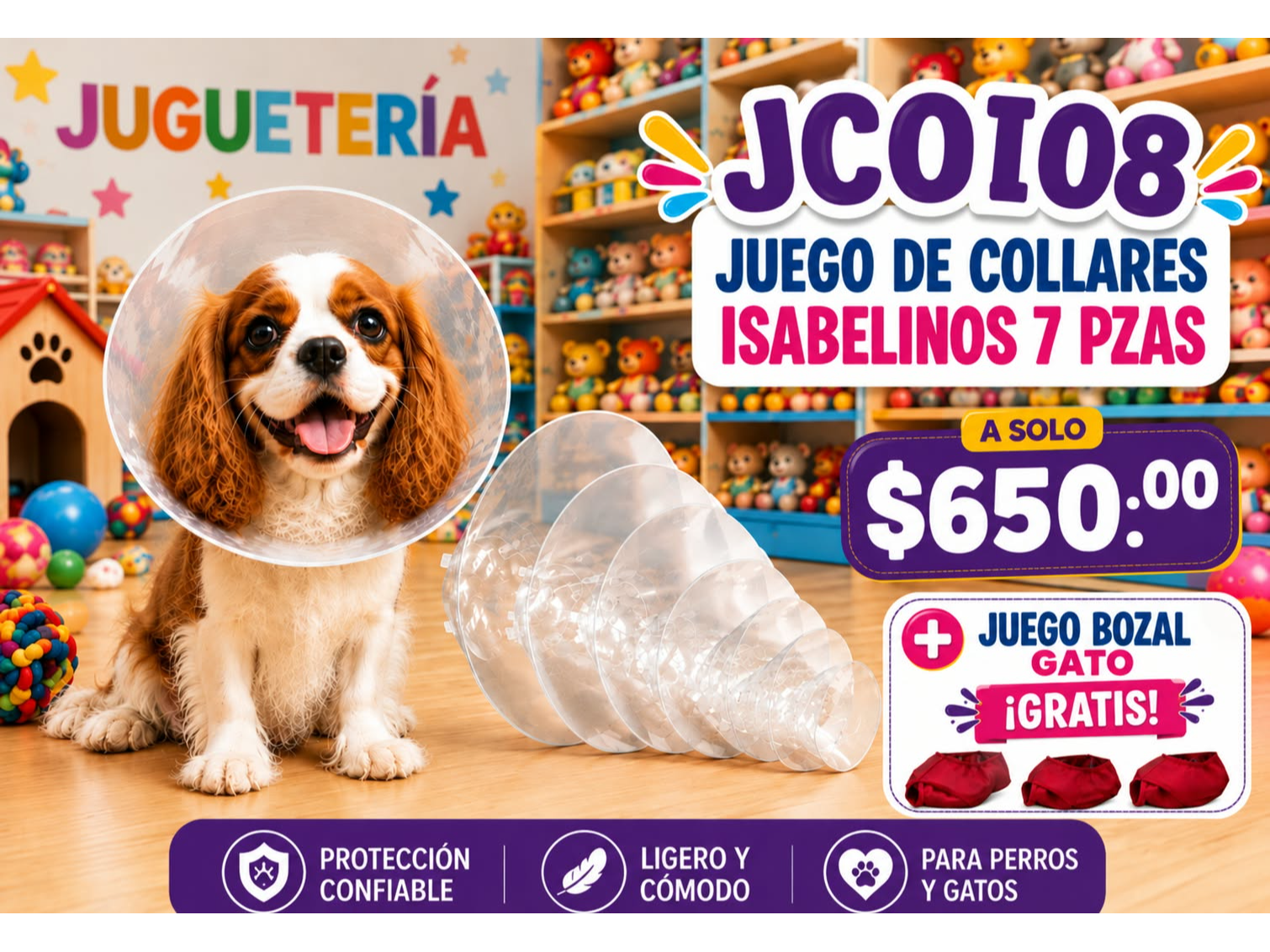 JUEGO DE COLLARES ISABELINO 7 PZAS + JUEGO DE BOZAL GRATIS
