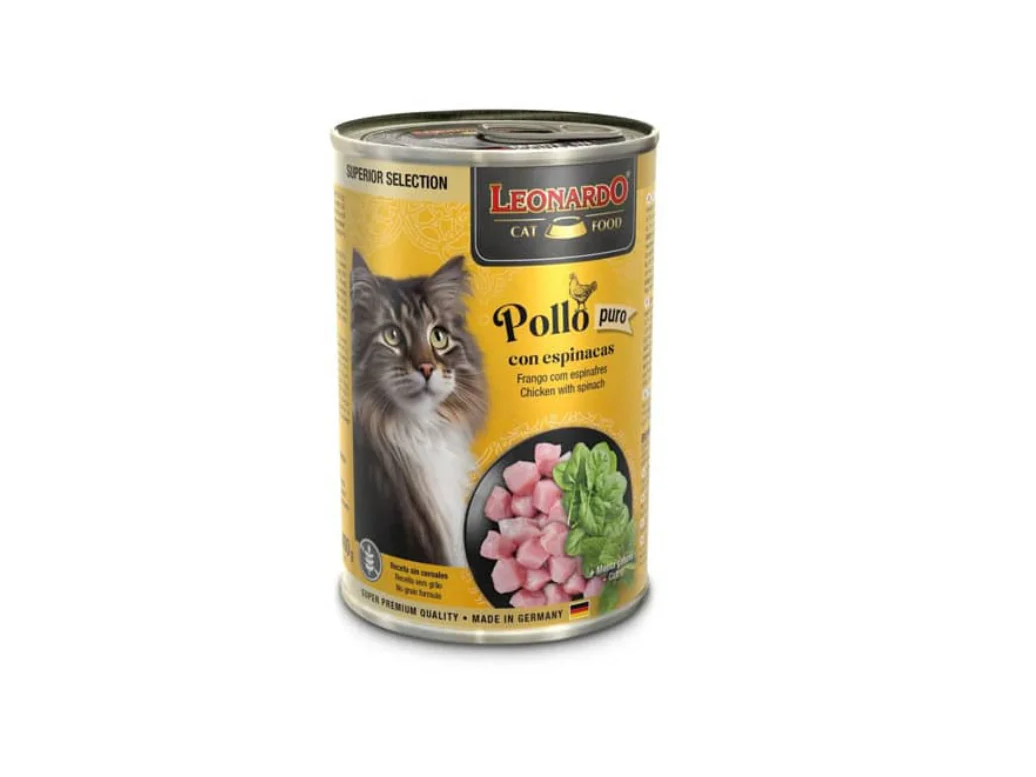 LATA LEONARDO GATO POLLO / ESPINACA 400G