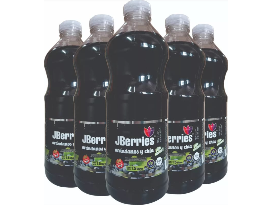 PACK DE 12 JUGOS DE ARANDANOS Y CHIA 1.5Lts JBERRIES