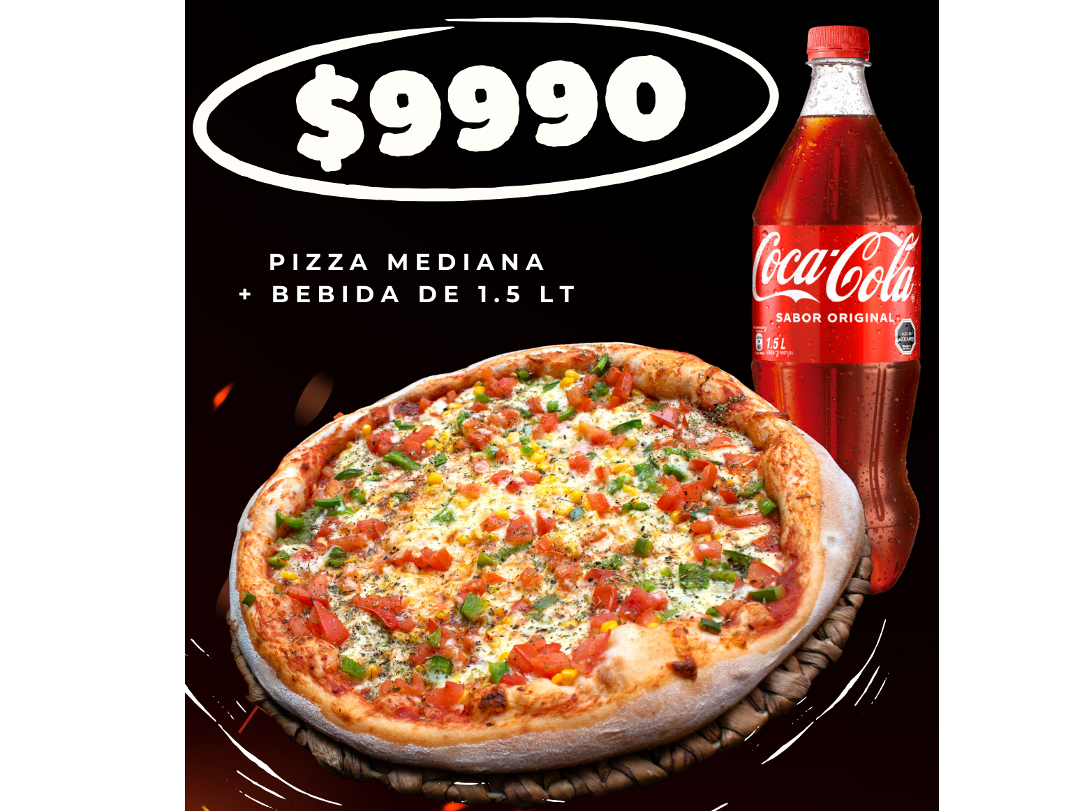 Pizza Mediana + Bebida 1.5lt