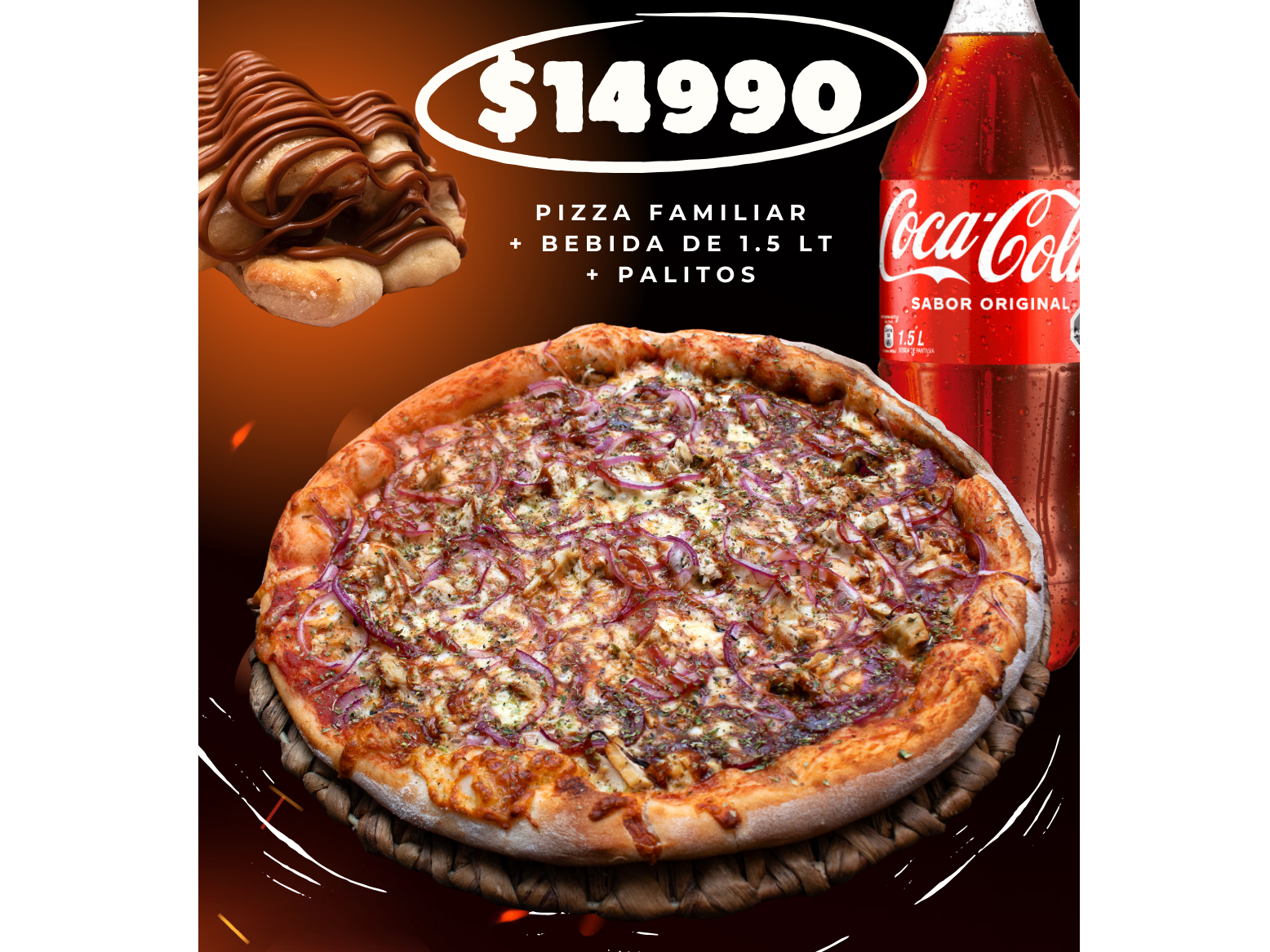 Pizza Familiar + Palitos  + Bebida 1.5lt