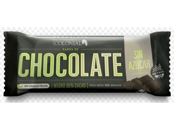 BARRA DE CHOCOLATE 55% CACAO S/AZUCAR X 100 GR ( 10 UN)
