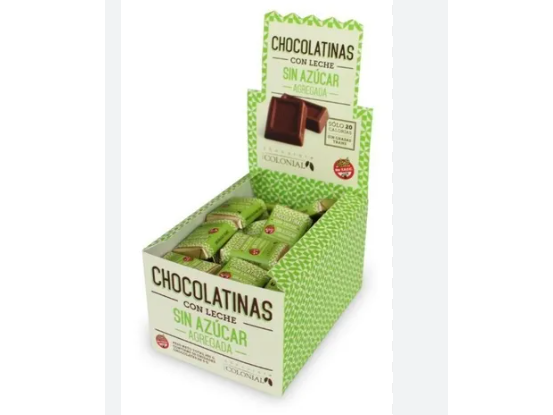 CHOCOLATINAS SIN AZUCAR DISPLAY 50 UN X 5GR C/U