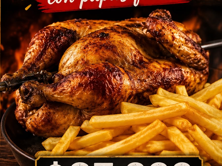 Pollo al spiedo con papas fritas de Parrilla Las Brasas
