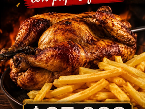 Pollo al spiedo con papas fritas de Parrilla Las Brasas