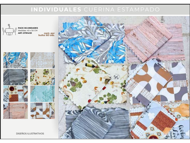 Individual Estampado Cuerina 40x50cm Pack 6u. OTR14151 Blanco Paris
