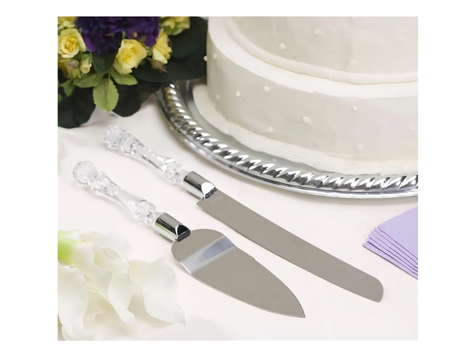 Set Pala + Cuchillo Torta Pastel Acero Mango Acrilico X-1186