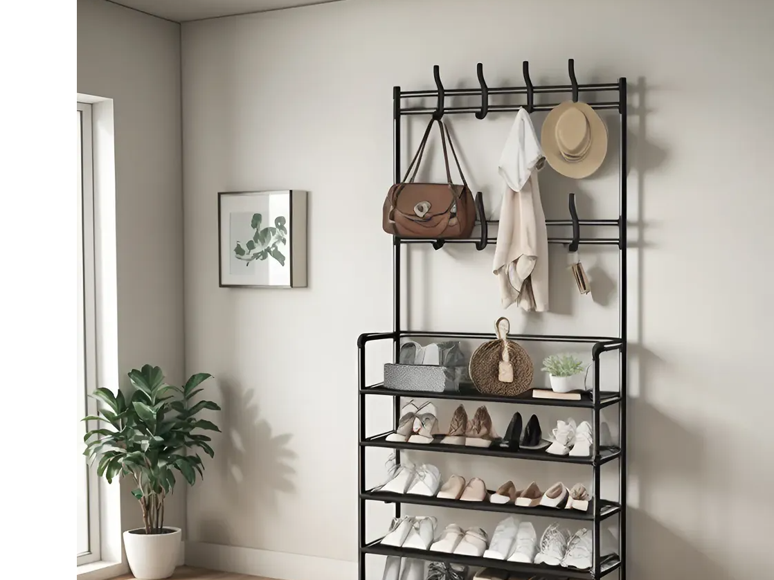 Rack Multifuncional Zapatero Perchero Para ropa y Zapatos 6026-5 60x28x168cm