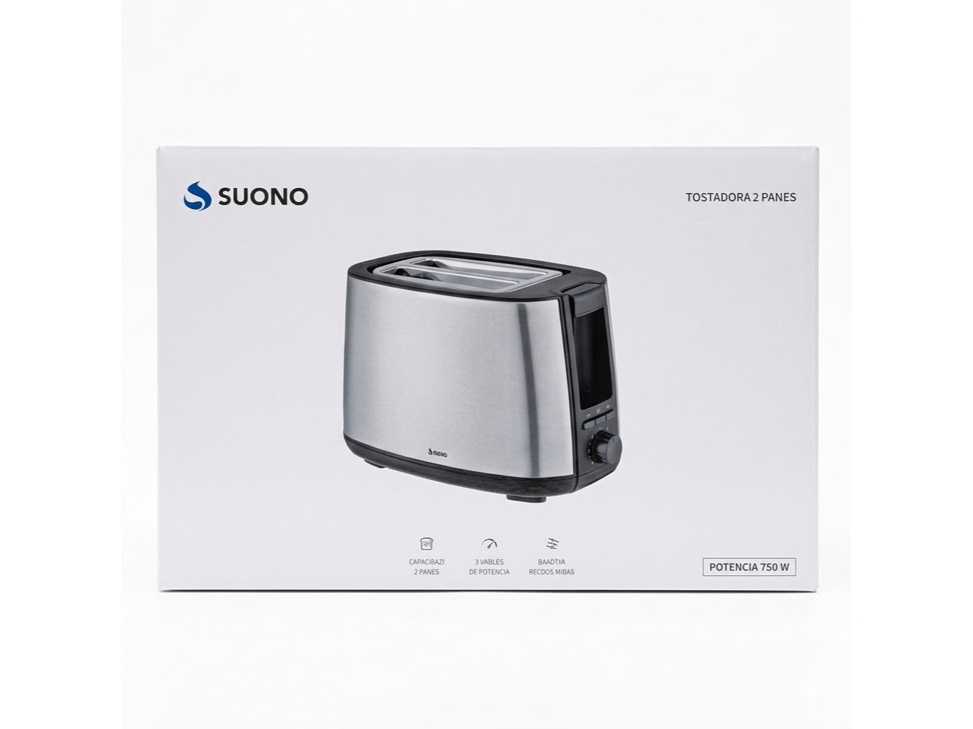 Tostadora 2 Panes 750W Suono HOG0467ACE Acero