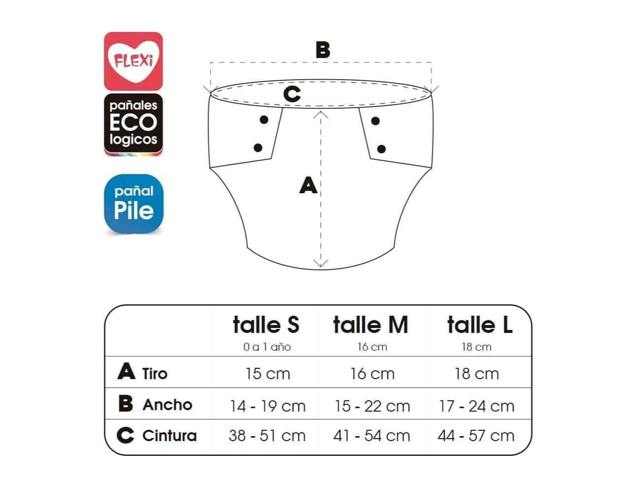 Talles pañales de agua