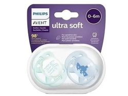 Chupetes Avent Ultra Soft  0-6M Hello Baby y Barco x2
