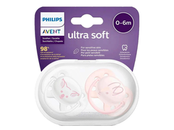 Chupetes Avent Ultra Soft 0-6M Nena conejito x 2