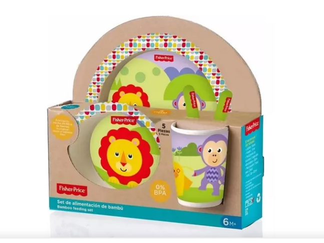 Set Alimentacion Bebe Bamboo Plato Vaso Fisher Price 5pz LEON