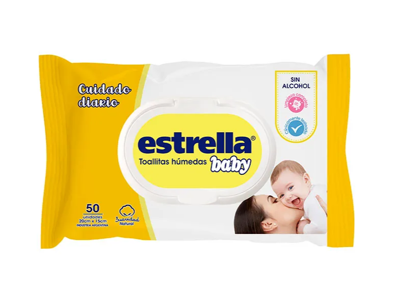 Toallitas Húmedas Estrella Baby Cuidado Diario 50 Unidades CON TAPA