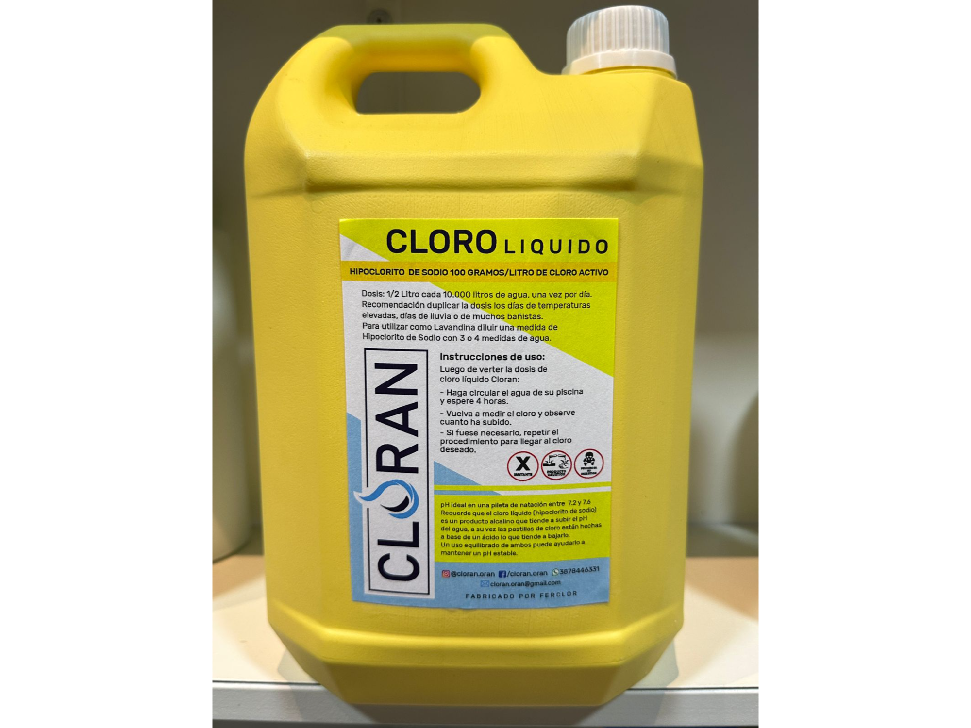 Cloro liquido CLORAN 100% 5 Lts.