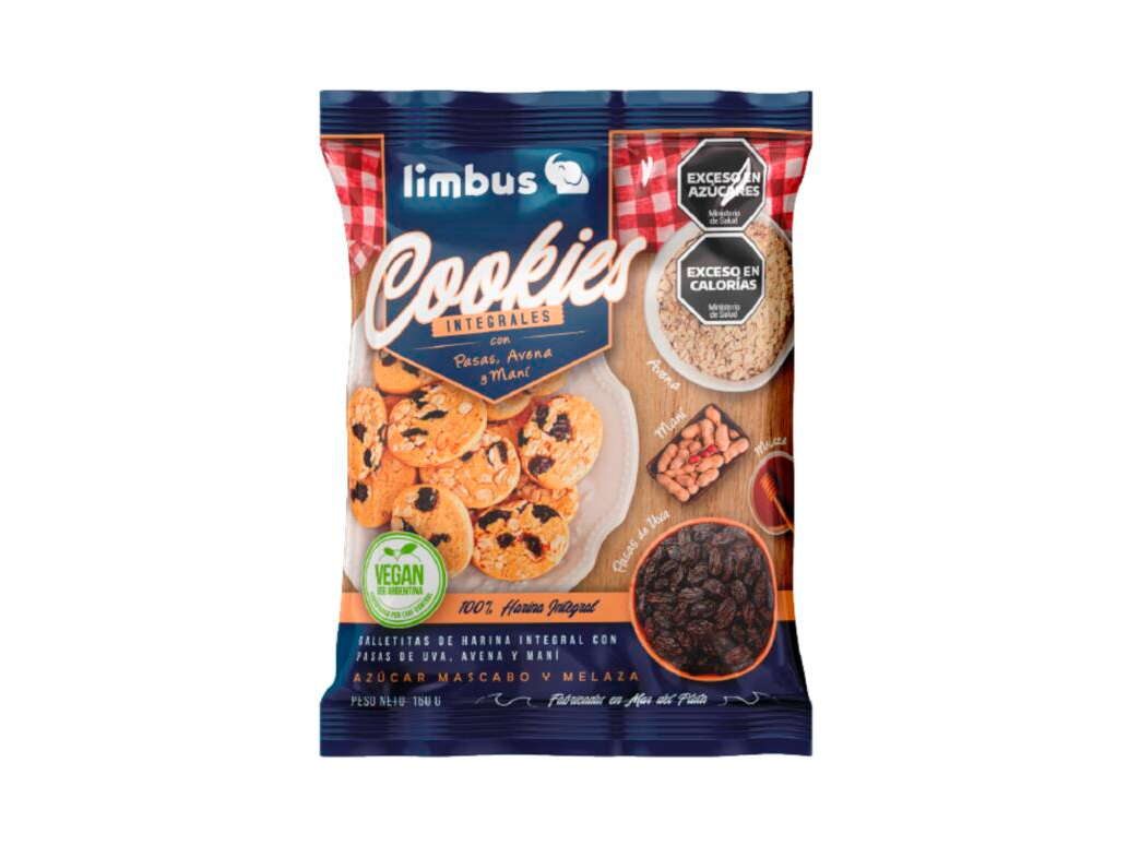 Galletitas integrales limbus con pasas de uva, avena y maní