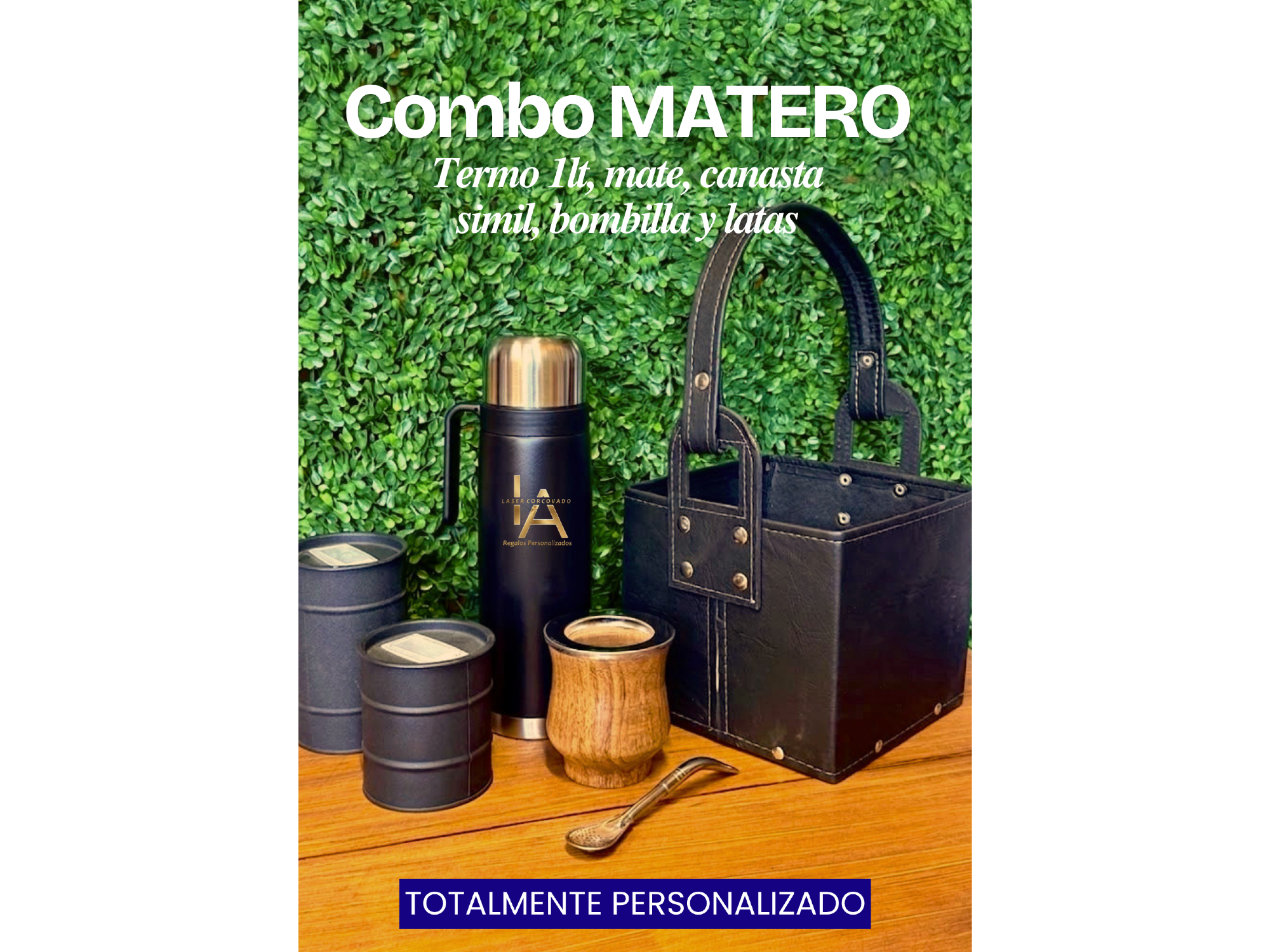 Combo TERMO, MATE, BOMBILLA, CANASTA Y LATAS