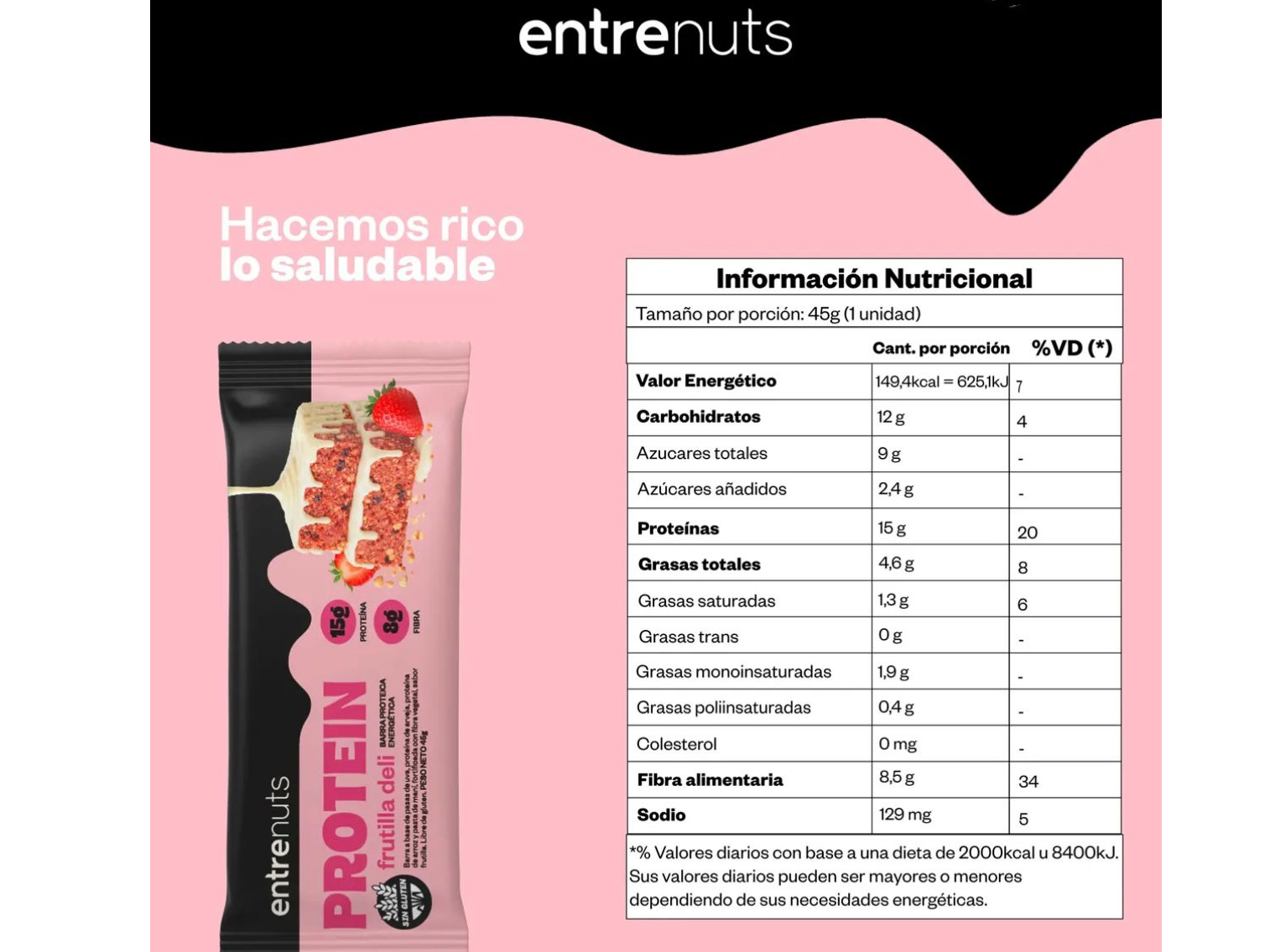 Barrita Proteica Entrenuts Sabor Frutilla Deli