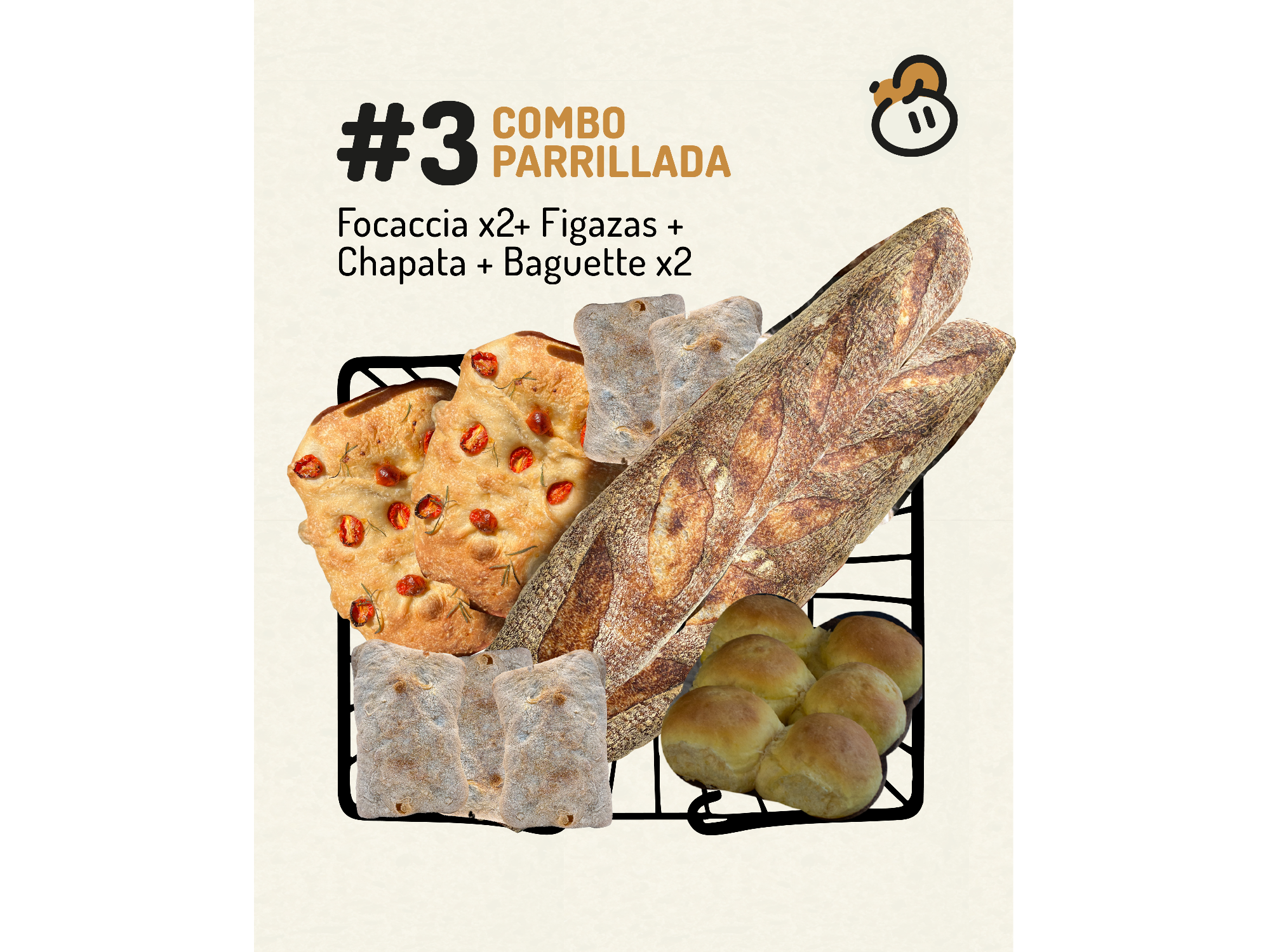 Asado para varios 2 Focaccias  1/2 kg Figaza de manteca 1/2 kg Ciabatta  2 Baguettes