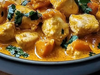 Curry de pollo y camarones