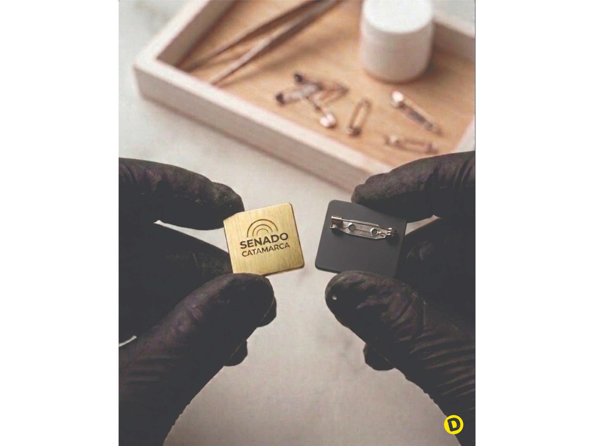 PINES  CON PRENDEDOR PLÁSTICO BICAPA GRABADO