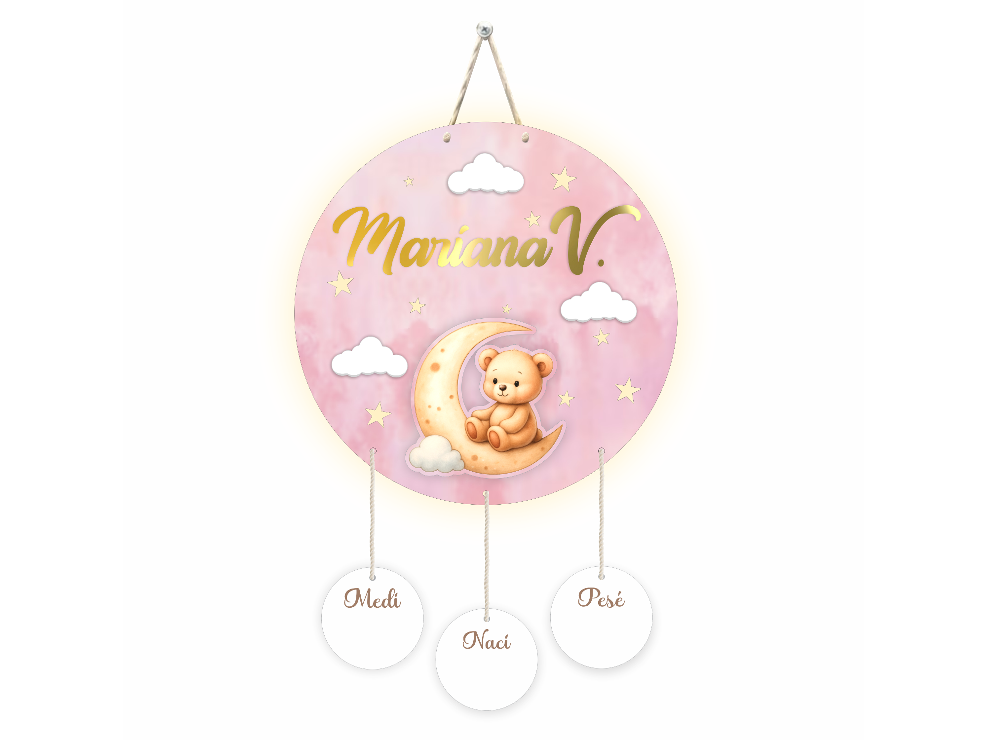 Cartel de nacimiento | Modelo osito nena con luces