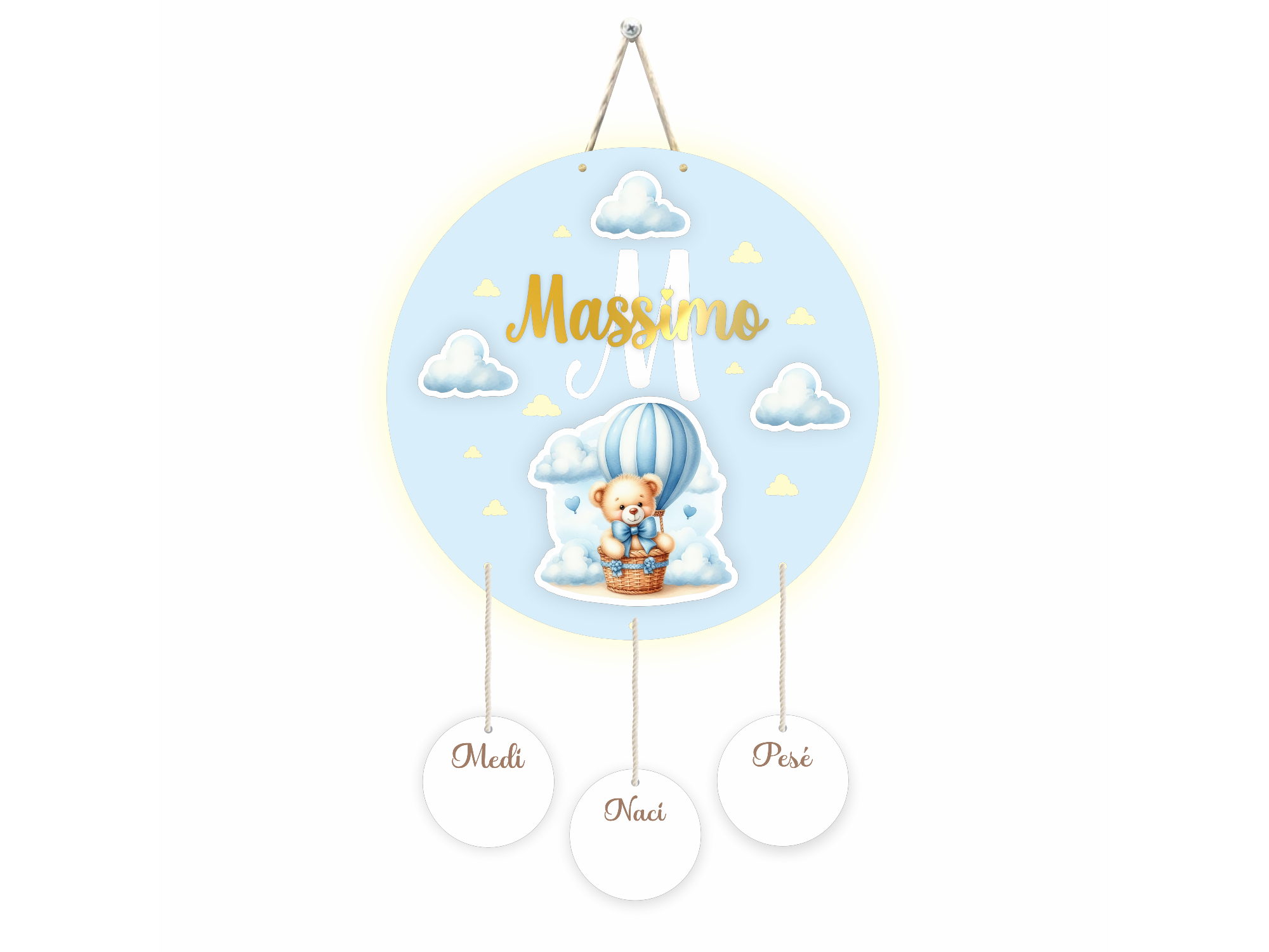 Cartel de nacimiento | Modelo osito nene con luces