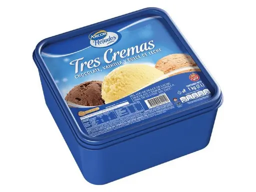 Helado Arcor Tres Cremas Chocolate, Vainilla Y Dulce De Leche 1 kg
