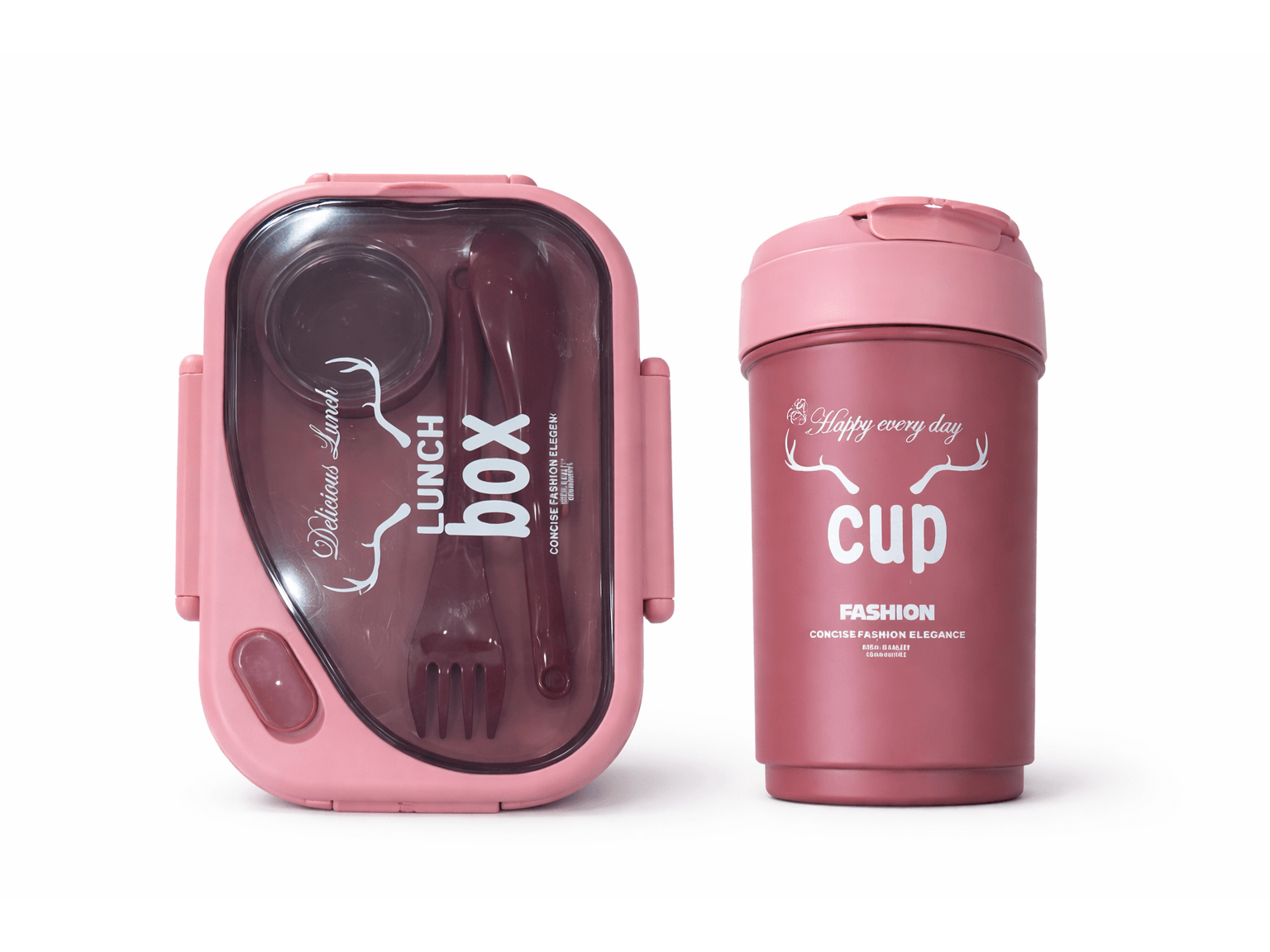 Set lunchera con cubiertos + Vaso con tapa art NS337611