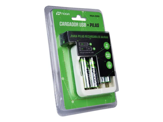 Cargador de pilas mas pilas incluye 2 pilas AA y 2 pilas AAA