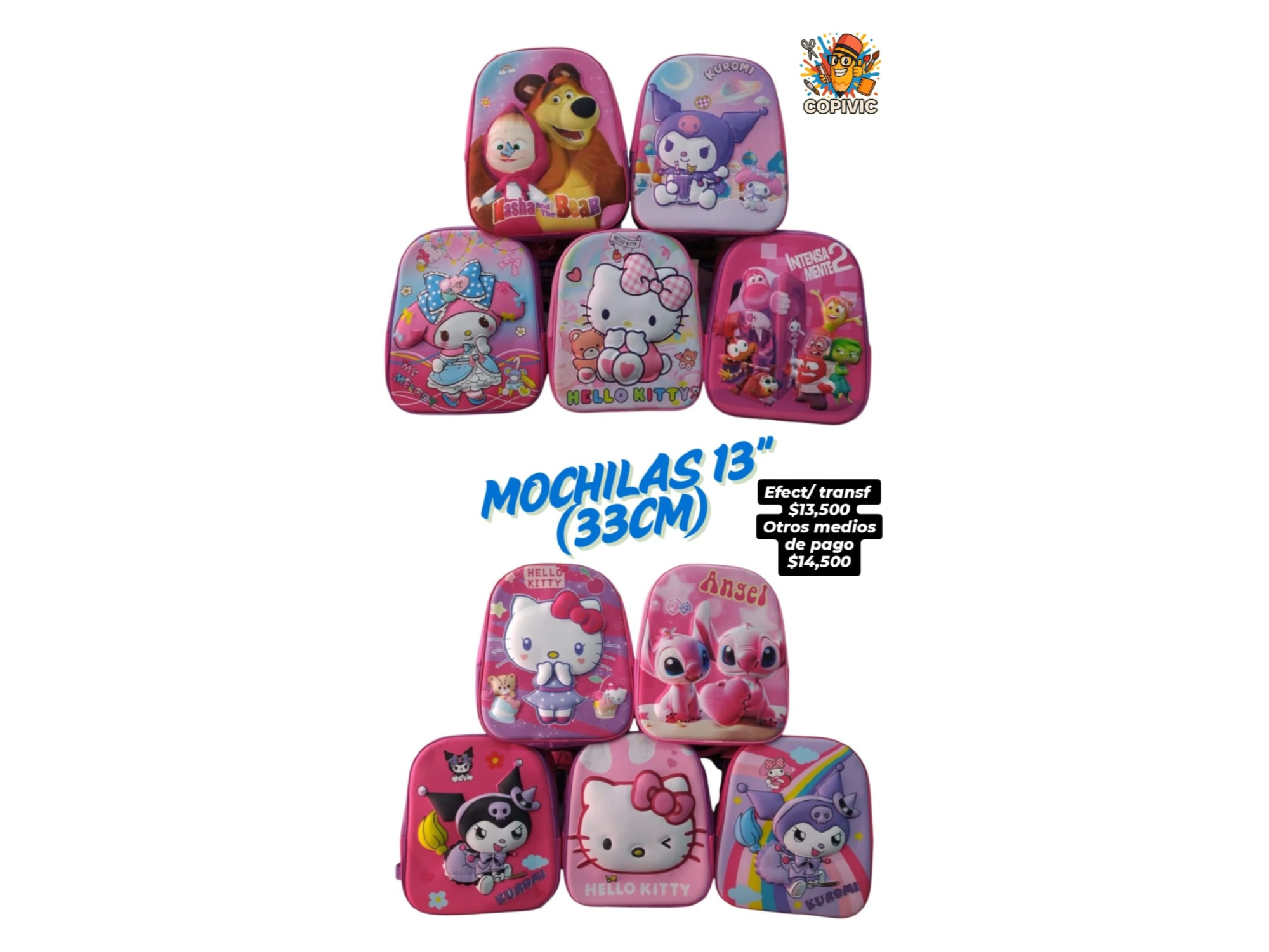 Mochila 3D personaje 13"