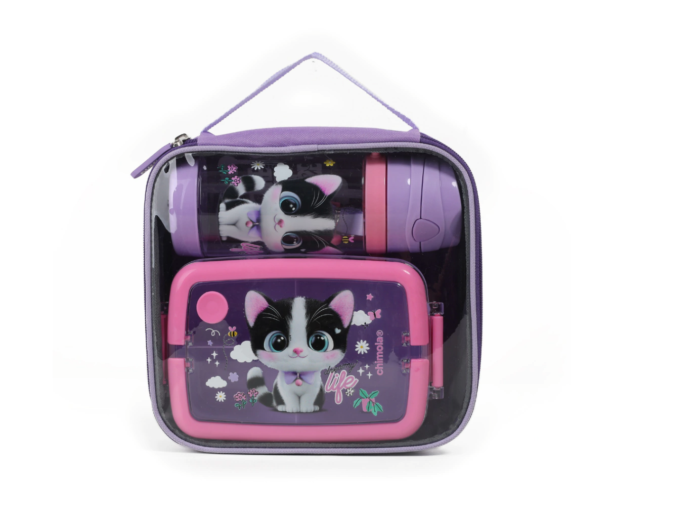 Set lunchera con botella CHIMOLA gatito