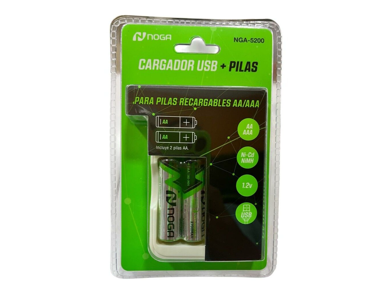 Cargador de pilas AA con 2 pilas incluidas