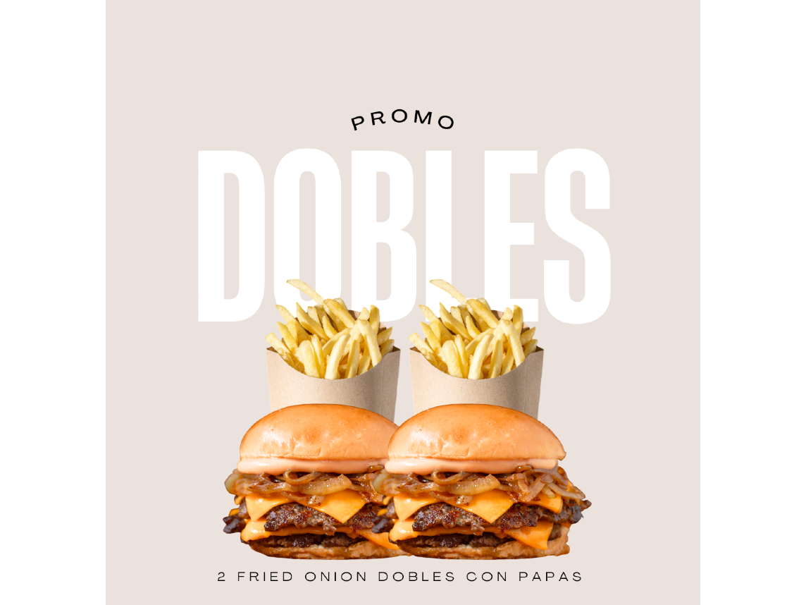 2 FRIED ONION DOBLES + PAPAS FRITAS de Francisco Burgers