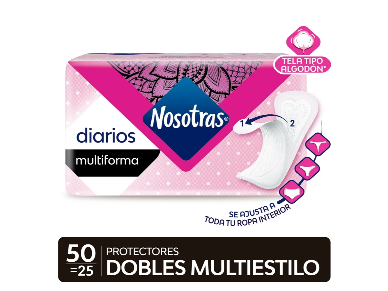 Nosotras Protectores Diarios Multiforma Dobles Multiestillo X 25 Protectores Dobles