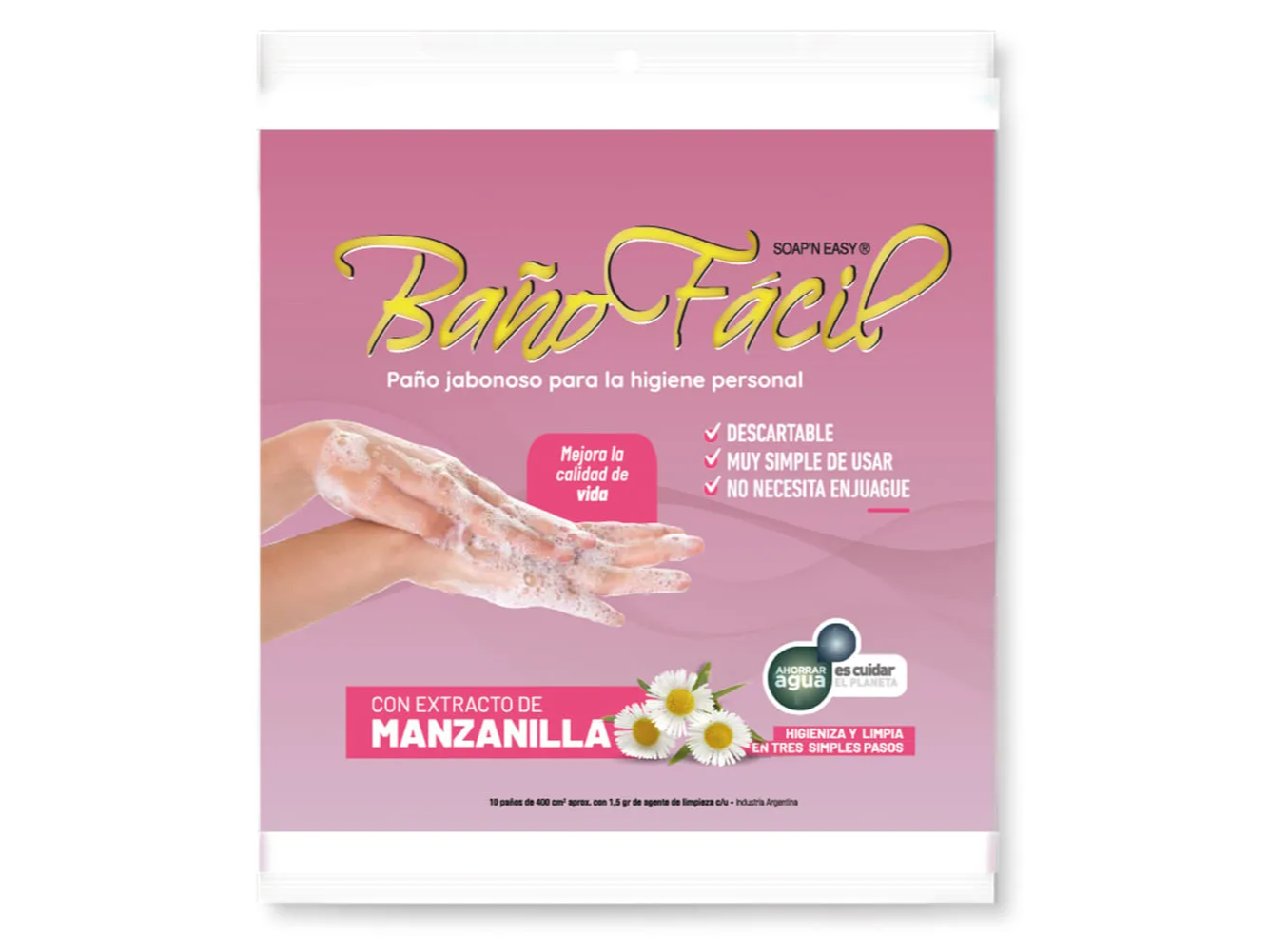 Baño Fácil Paño Jabonoso para la Higiene Personal Extracto de Manzanilla