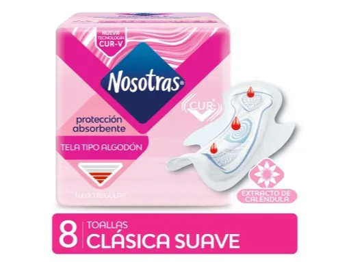 Nosotras Toallas Femeninas Clásica Suave X 8 unidades. Flujo Regular