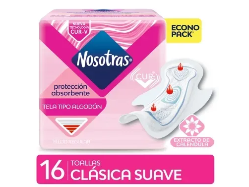 Nosotras Toallas Femeninas Clásica Suave X16unidades. Flujo Regular