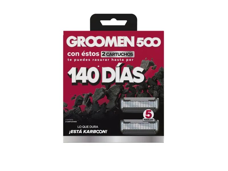 Groomen 500 140 Días Cartuchos Desechables 5 Navajas 2 Piezas