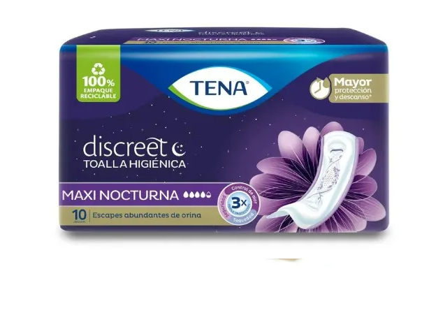 Tena Toalla Higienica Nocturna Para Escapes Abundantes De Orina X 10 Unidades