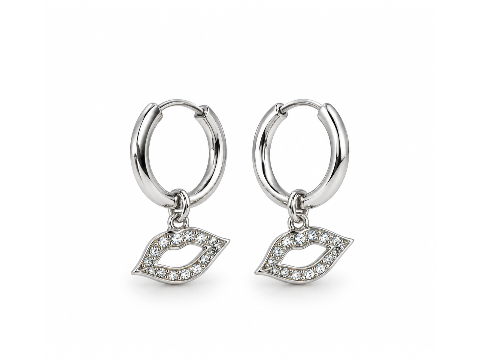 Aros con colgante - acero blanco