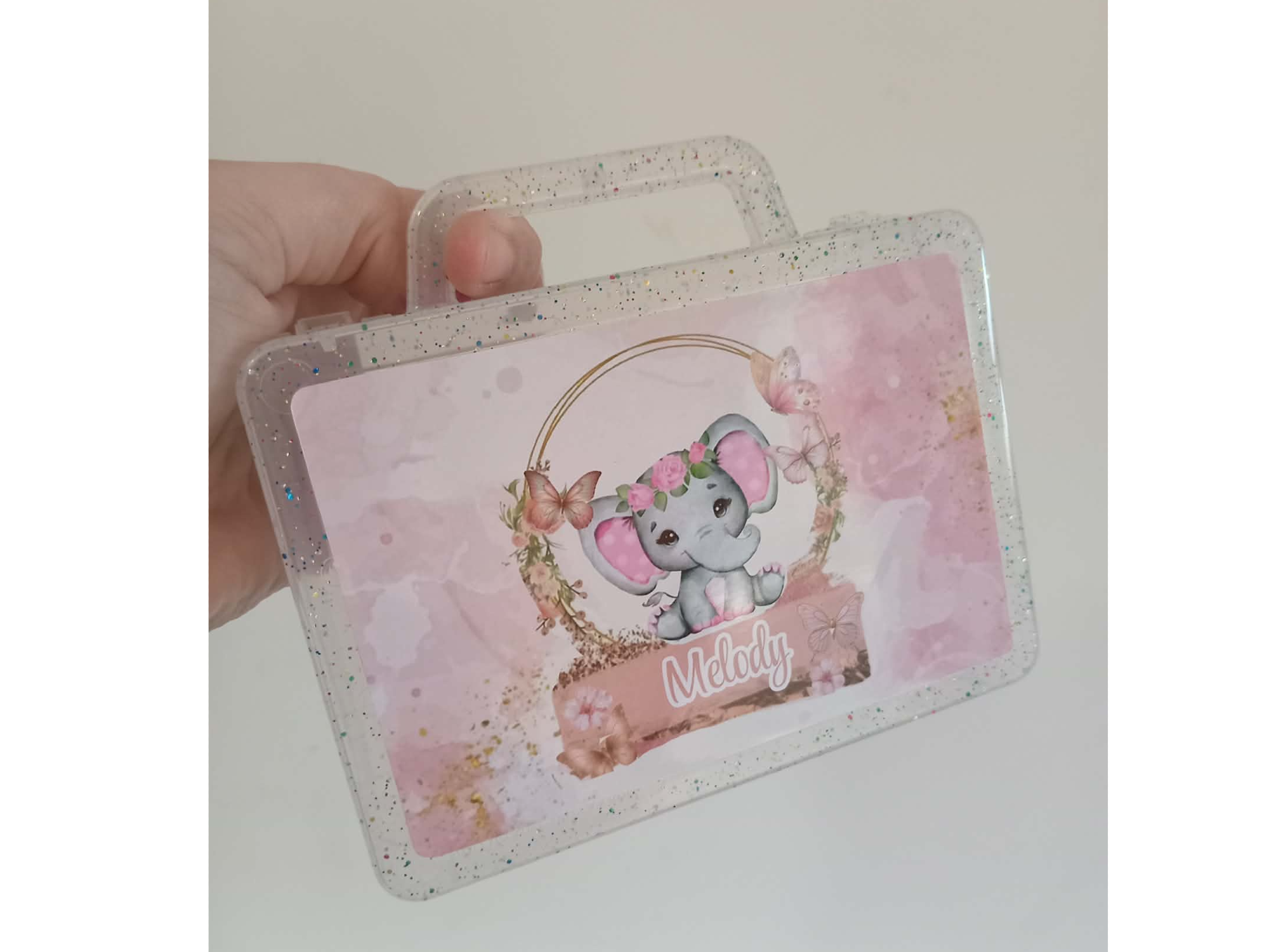 Valijitas con glitter transparente