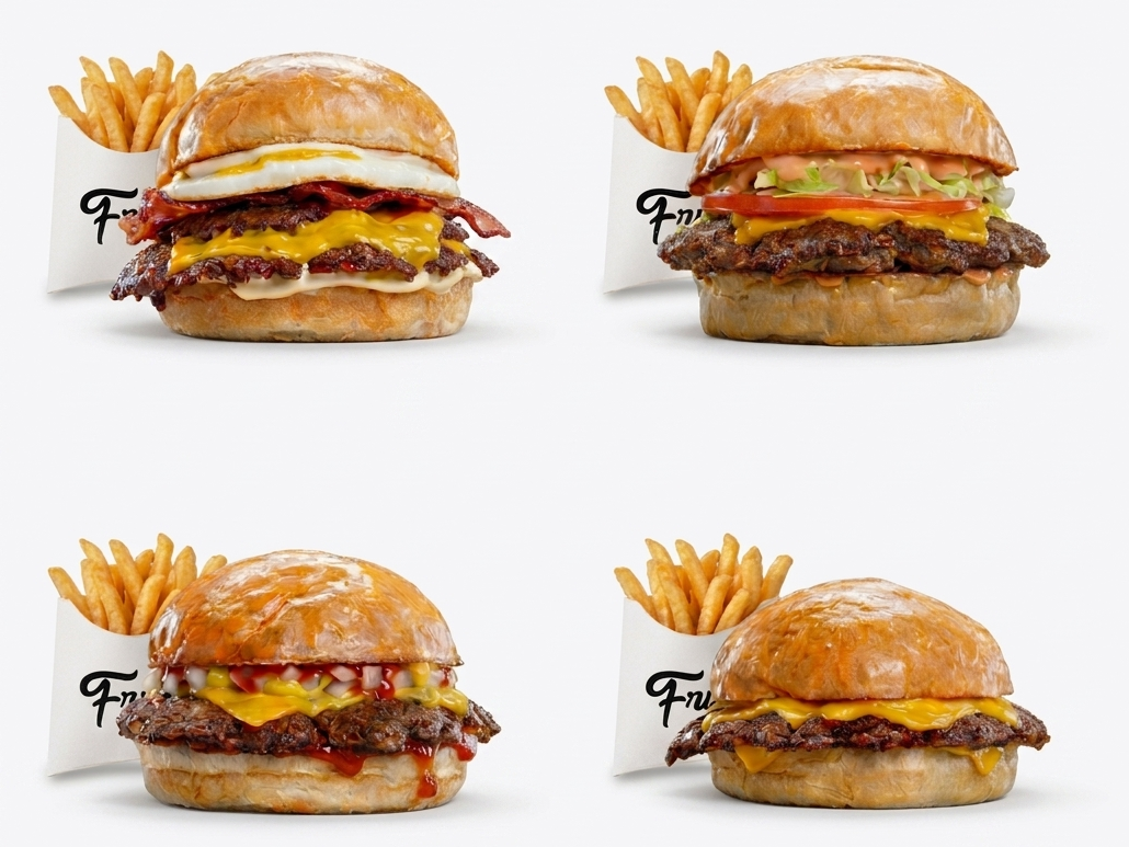 4 hamburguesas + 4 papas