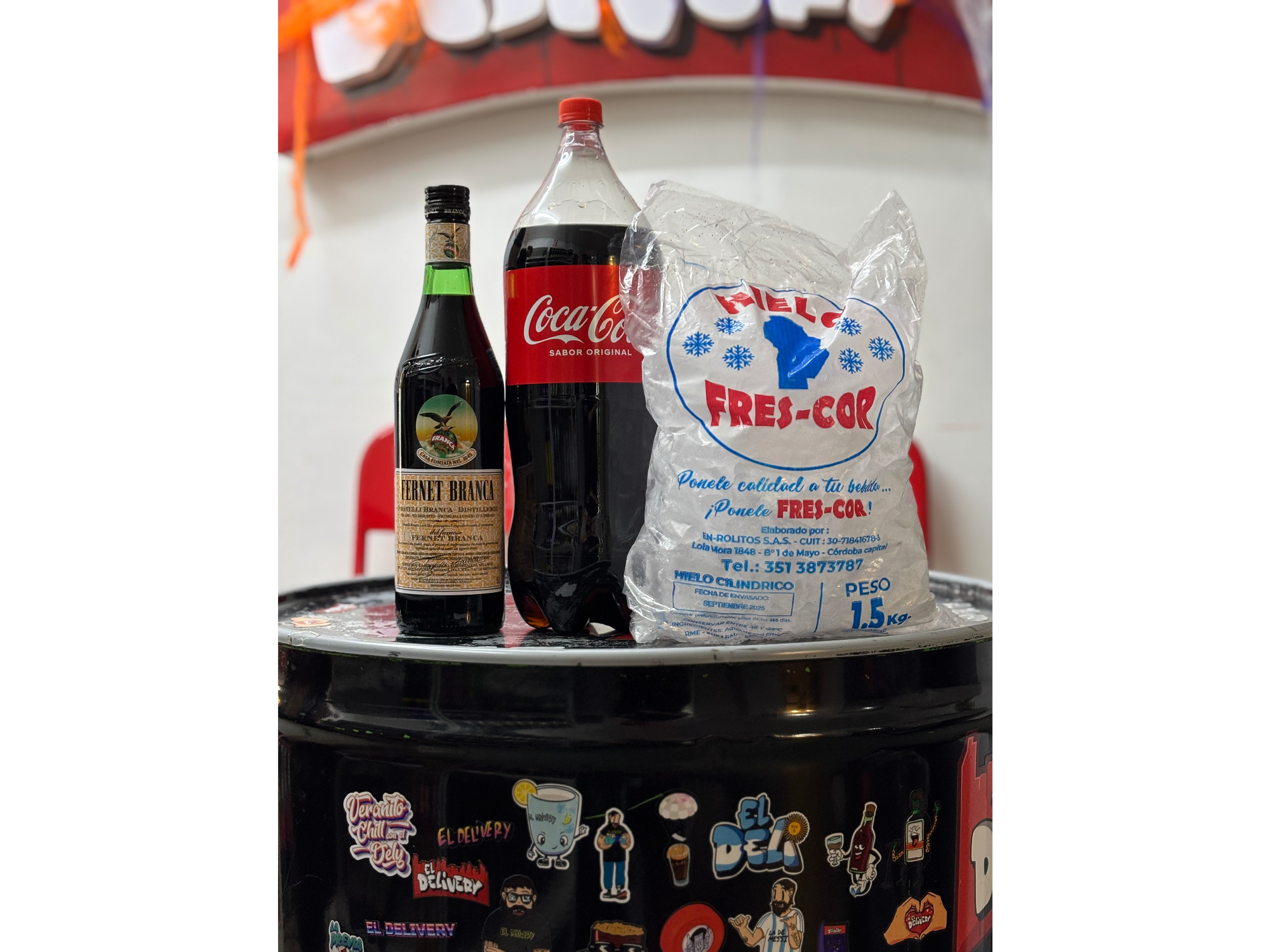 Fernet 750cc + Coca Cola 2.5lt + Hielo 1.5kg