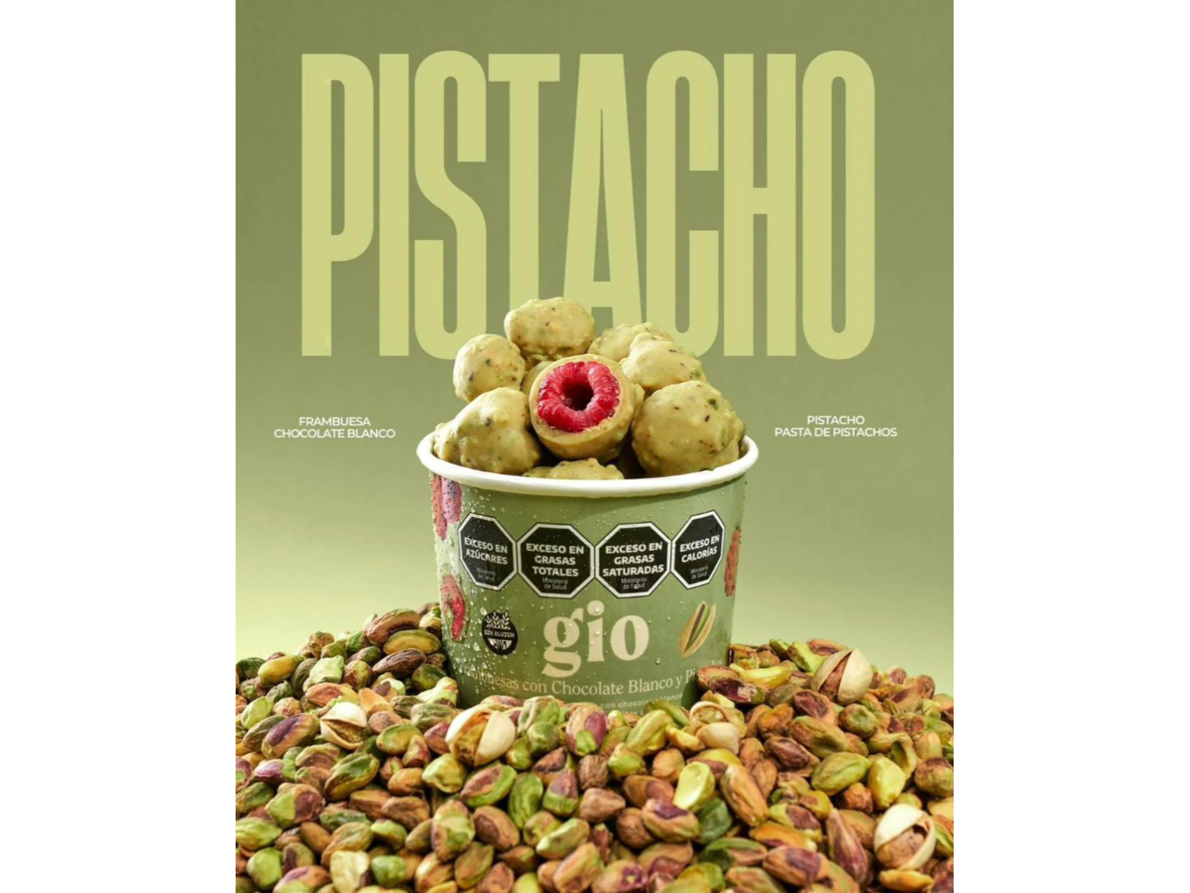 Frambuesas bañadas  en chocolate blanco y pistacho