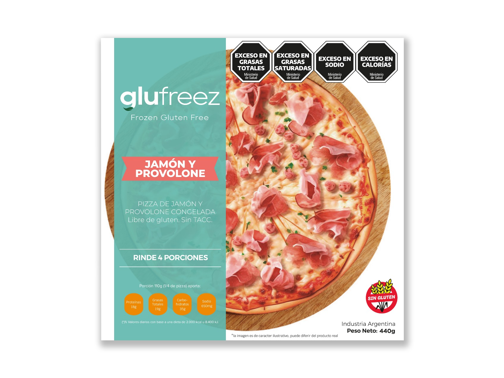 Pizza de jamón y provolone s/TACC